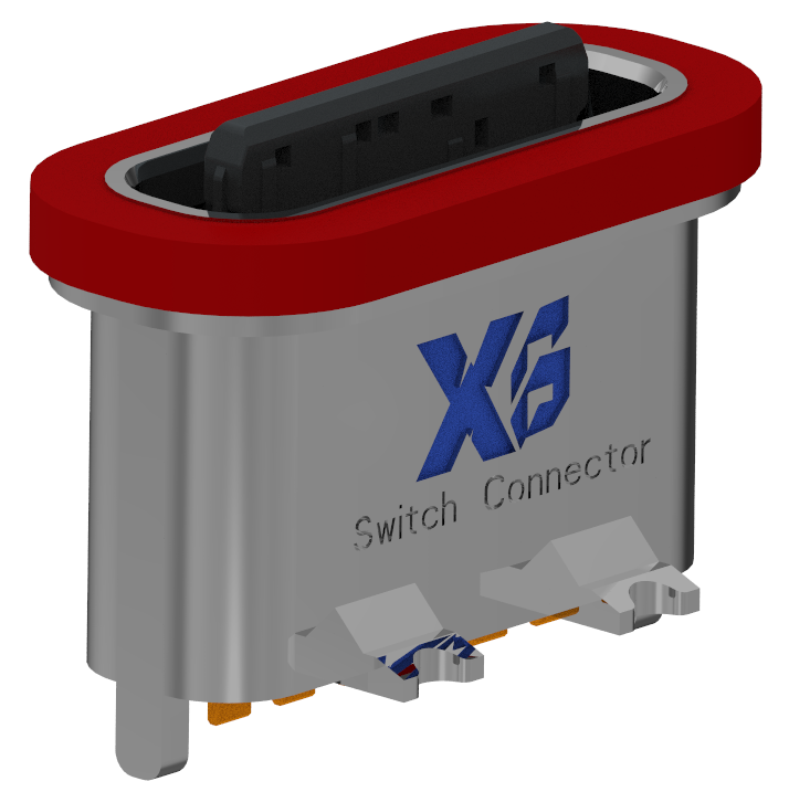 XB-TYPE C 6P-12 立插防水母座L=7.15mm(带钢片)(锌合金外壳)